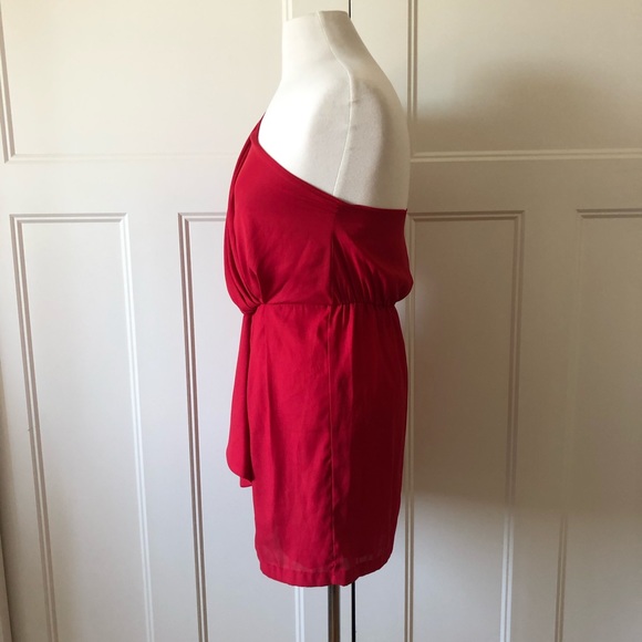 NWT $98~BCBG Generation~Red One-Shoulder Strappy Draped Ruffle Faux Wrap Dress~S - Picture 7 of 10